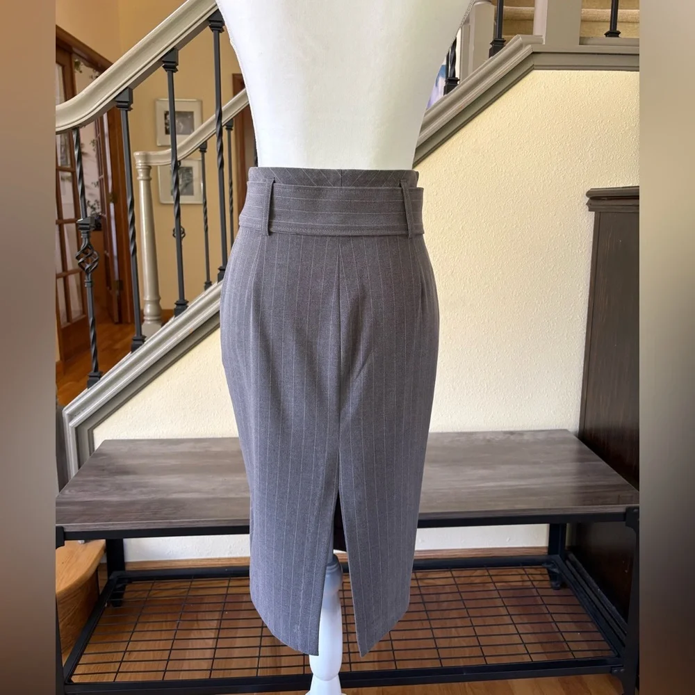Arden B. Gray PinstripePencil Skirt With Bow Belt Size 2